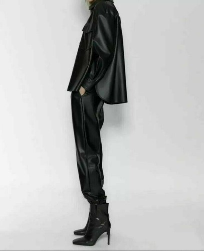 *** ZARA *** Bloggers Fave Women´s Black Faux Leather Jogging Trousers BNWT XS - Imagen 5 de 10
