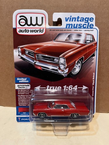 1/64 AUTO WORLD VINTAGE MUSCLE 1964 PONTIAC GRAND PRIX ROYAL BOBCAT RED POLY - Picture 1 of 2