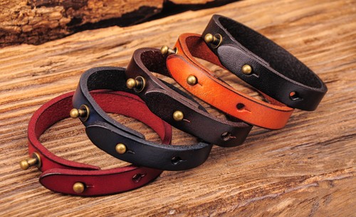 JG370 Light Brown Simply Rock Single Band Genuine Leather Bracelet Wristband - Picture 8 of 12