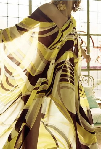 ZARA WOMAN MIDI LOOSE-FITTING PRINTED DRESS KAFTAN YELLOW SZ M NWT - Picture 4 of 11