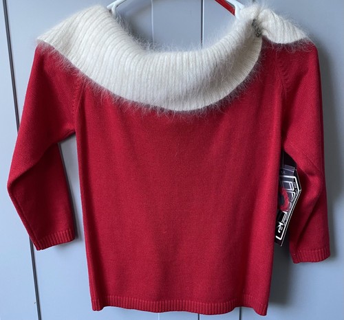NWT Berek Red & White Angora Blend Holiday Sweater Shawl Collar Girls Size 8 - Picture 1 of 9