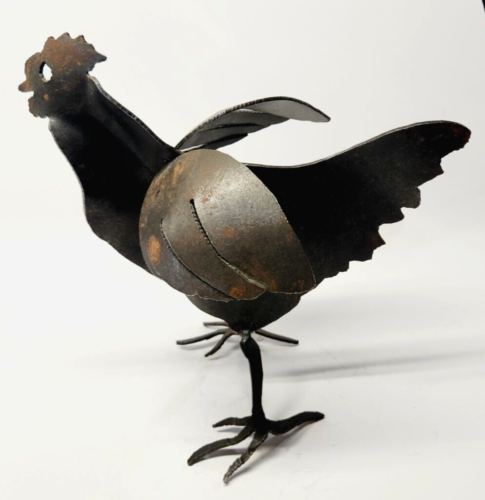 Figura primitiva escultura gallo arte metal corte crudo forjado a mano rústico 11X10X6 - Imagen 1 de 13