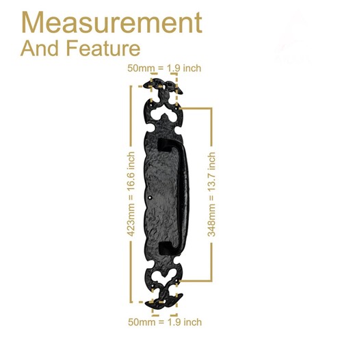 Akatva Premium Heavy Duty￼ Wrought Iron Door Pull￼ 17 Inches Black powder coated - Picture 5 of 8