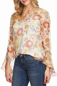 Vince-Camuto-NEW-Yellow-Womens-Size-Medium-M-Floral-Flared-Sleeve-Top-89-338