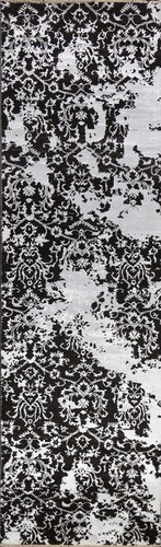Versace Design BLACK/ SILVER Runner Rug Hand-knotted Wool/ Silk 10' 6'' X 2' 8'' - Picture 1 of 12