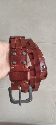 VTG G-Star Woven Leather Chunky Men's Chain Belt Brown Size 110 CM - Picture 7 of 23