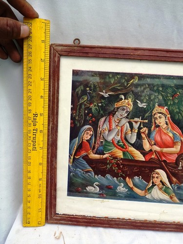 Vintage Litho Print Krishna And Radha With Gopis Nauka Vihar Hindu Mythology Old - Picture 4 of 4