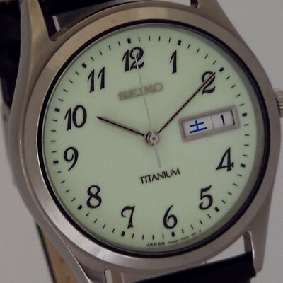 SEIKO セイコー チタニウム デイデイト 7N43-9090 SEIKO Spirit 7N43-9090 Titanium White Dial Day Date KANJI
