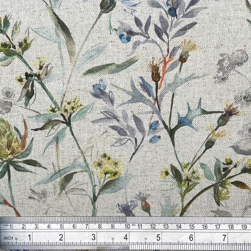 Organic Linen Isola Thistle Lemongrass Floral Upholstery Craft Fabric Material - Picture 2 of 6