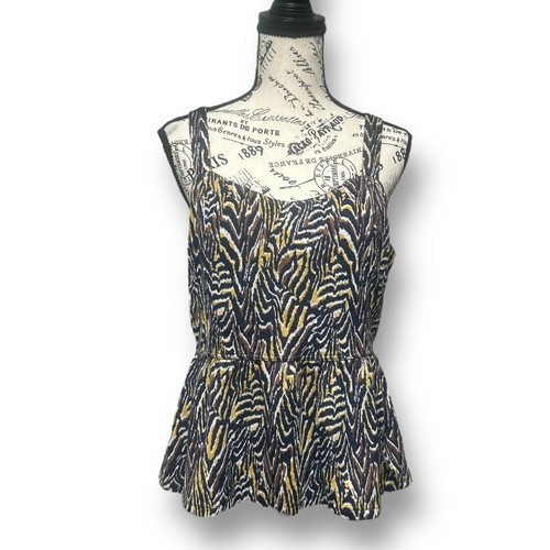 Camiseta sin mangas Anthropologie L con estampado de cebra Peplum negra dorada forrada sin mangas estadistas - Imagen 2 de 8