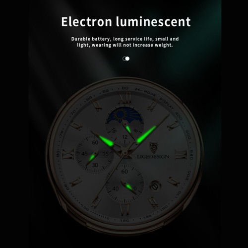 LIGE Reloj Hombre Reloj Hombre Fecha Cuarzo Impermeable Lujo Cuero Relojes - Imagen 6 de 8