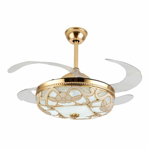42" Chandelier Invisible Ceiling Fan Light 3-Color Dimmable Led w/Remote Control - Picture 7 of 15