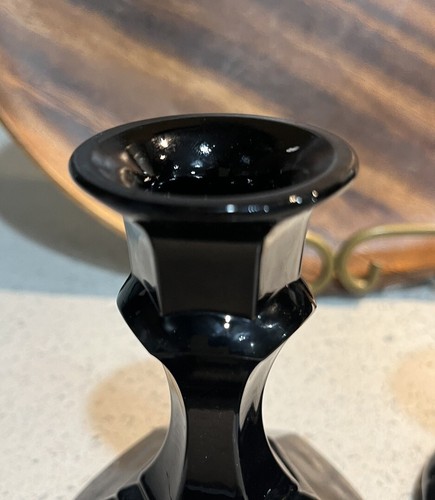 Vintage Indiana Glass Black Amethyst 4 " Candle Holders Set Of 2 - Picture 3 of 6