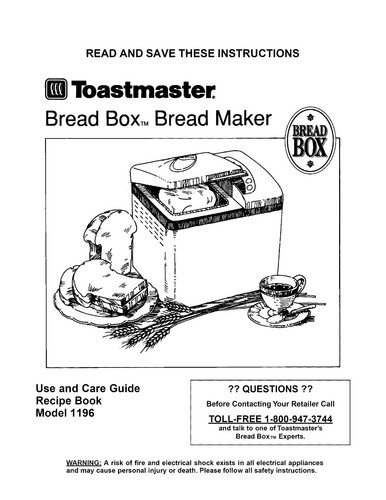 Toastmaster Bread Machine Manual Model 1196 - Picture 3 of 3