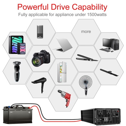 Solar Pure Sine Wave Power Inverter 12v 110v 1500W Remote Switch Bluetooth - Picture 7 of 7