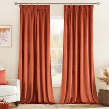 MIULEE Burnt Orange Velvet Curtains 90 Inches Long 2 Panels- Back Tab & Rod P...