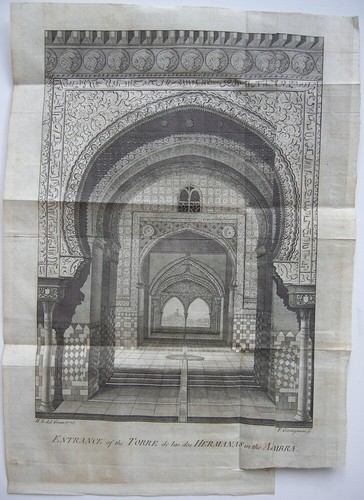 Granada Alhambra Entrada Torre Hermanas España Original Placa de Cobre 1775 - Imagen 1 de 3