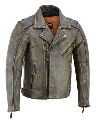 Herren Top-Grain Rindsleder Motorrad Vintage Lederjacke ZipOut Liner Waffentasche - Bild 2 von 8