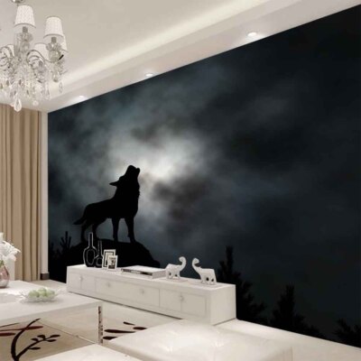Howling Wolf At Night Full Wall Mural Photo Wallpaper Printing 3D Decor Kid Home