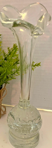 Clear Swung Bud Vase Controlled Bubbles on Base 9" X 3" - Picture 2 of 5