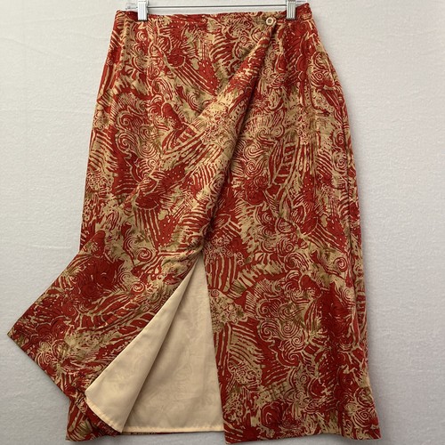 Nygard Wickelrock Größe 12 Rot & Gold 100 % Seide Abstrakt Blumendruck - Bild 3 von 15