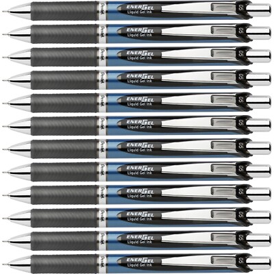 Pentel Gel Pen Retract/Refillable Needle Tip 0.5mm 12/BX BK Ink BLN75ABX