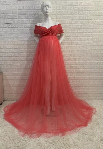 Pregnant Women Dress Maternity Short Sleeve Lace Skirt Tail Gown For Photo Shoot - Picture 16 of 16