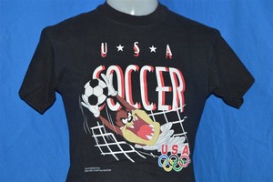 vtg-90s-LOONEY-TUNES-TAZ-DEVIL-USA-SOCCER-OLYMPICS-BLACK-t-shirt-YOUTH-MEDIUM-YM