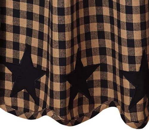 Black Star Patch Window Volant Baumwolle gefüttert hellbraun khaki Karos gewellter Saum - Bild 6 von 7