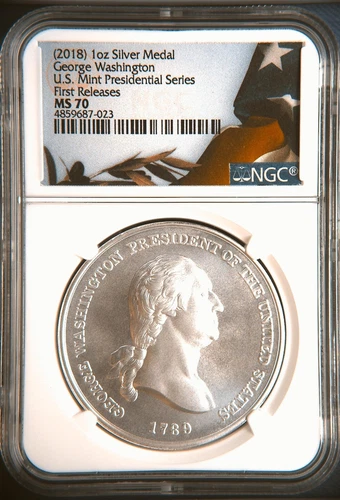 2018 George Washington US Mint Presidential Silver Medal NGC MS 70 ER Flag Label