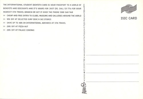 V03674 Australia Avant Card #3674 Access All Areas ISIC Card postcard - 第 2/2 張圖片