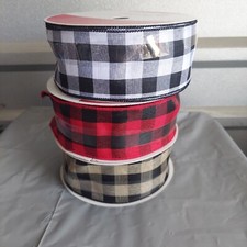 Lot of 3 Christmas Plaid Wired Ribbon Gingham -Jumbo Spool 75 Feet 2.5" Wide