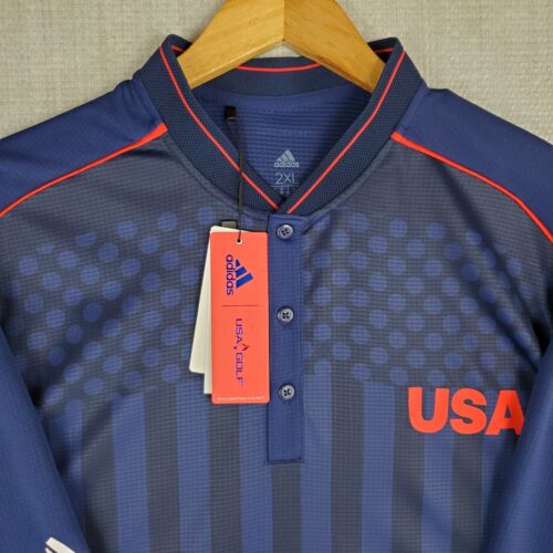 ADIDAS x USA GOLF NEW $90 Size 2XL Mens Henley Polo Shirt Performance Blue NWT - Picture 2 of 23