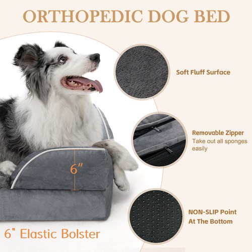 Orthopedic Foam Dog Beds Pet Mat Washable Removable Cover with C-Sides Bolster - Picture 56 of 64