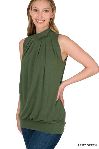 Damen Scrunched Mock Turtle High Neck Plissee ärmellos Top Tunika Long Tank - Bild 3 von 35