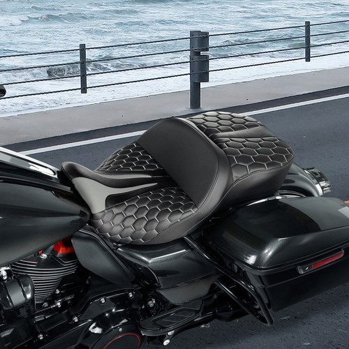 Black Driver Passenger Gel Seat Fit For Harley Touring CVO Road Glide King 09-23 - Picture 2 of 16