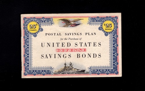 WWII US Defense Bonds 25c x 56 Stamps Savings Booklet circa 1943 Ancillary 3p - Picture 2 of 9