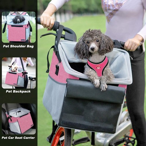 Outdoor Pet Carrier Bicycle Basket Bag Pet Carrier Booster Backpack Dogs Cats - Picture 4 of 9