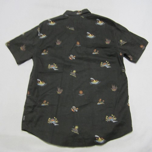 Billabong Shirt Men's Large Charcoal Paradise Button Down Short Sleeve Hawaiian - Picture 2 of 11