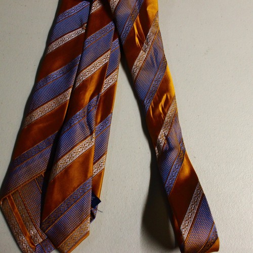 Paul Frederick Stripe Repp Men's Tie Orange Blue 100% Silk Italy 62" x 3.5" - Picture 8 of 10