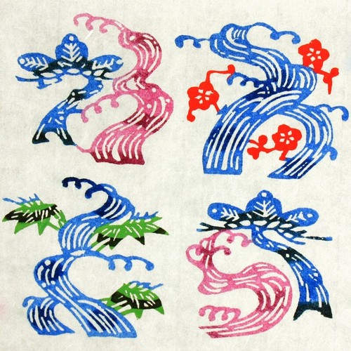 Japanese KATAZOME Stencil "TREES" Cherry, Plum, Pine, Bamboo Serizawa Apprentice - Picture 2 of 4