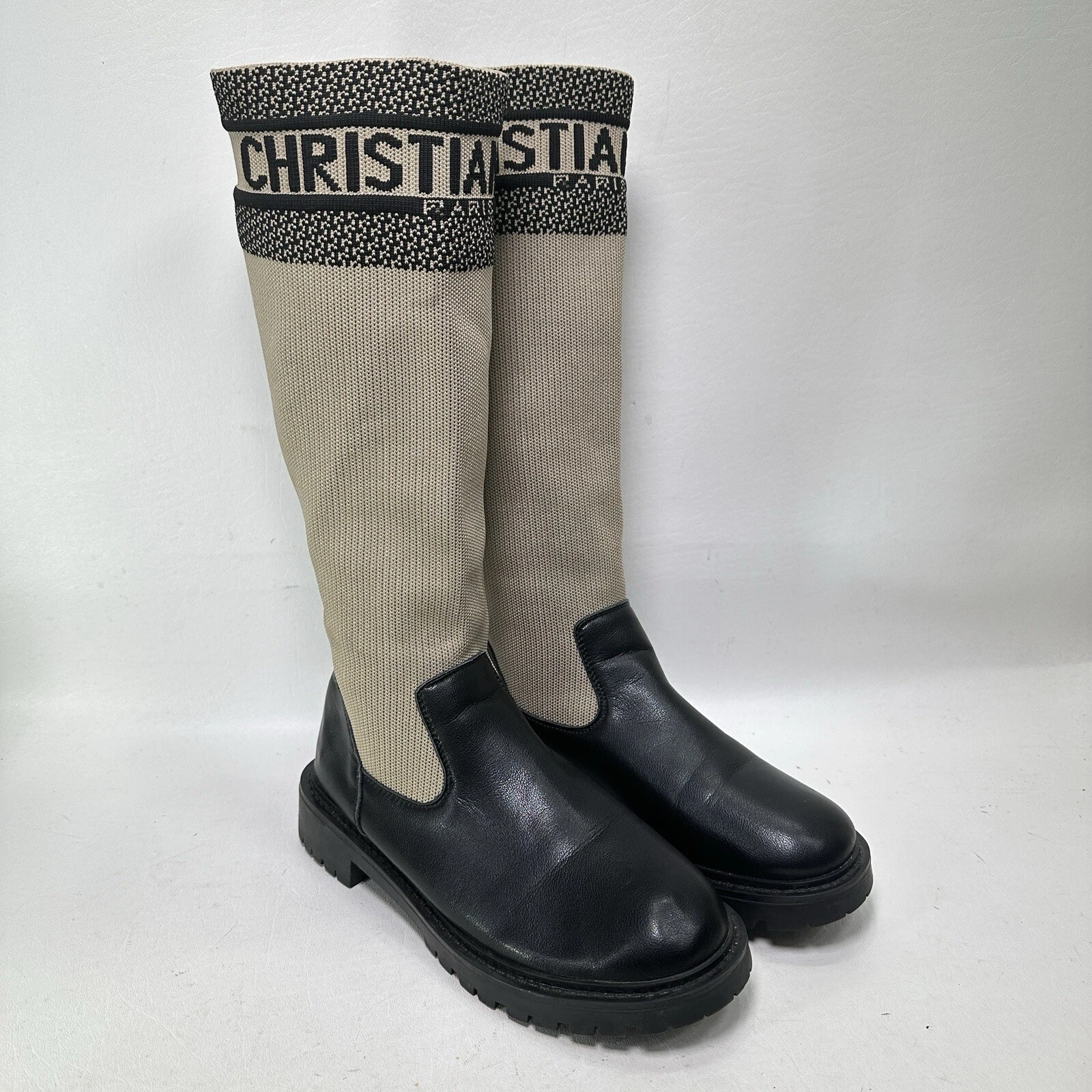 Christian Dior D major Bottes Femme 40 Cuir Marron Tan Signature Pullon Tricot