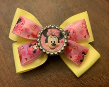Disney Minnie Mouse Yellow And Pink Bottle Cap 4.5-Inch Small Hair Bow