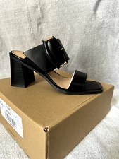 JUNIE BLOCK HEEL MULES IN FAUX LEATHER