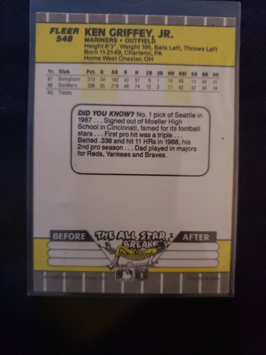 Carta Fleer Ken Griffey Jr Rookie 1989 - Foto 7 di 9