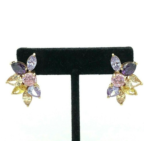 Crystal Rhinestone Earrings Pastel Gold Over Sterling Silver 925 UTC Pierced - Picture 5 of 12