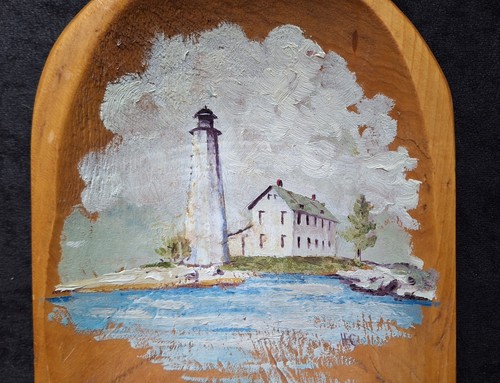 Vintage Hand Painted Lighthouse Wooden Scoop Art Wall Hanging 17" - Picture 6 of 10