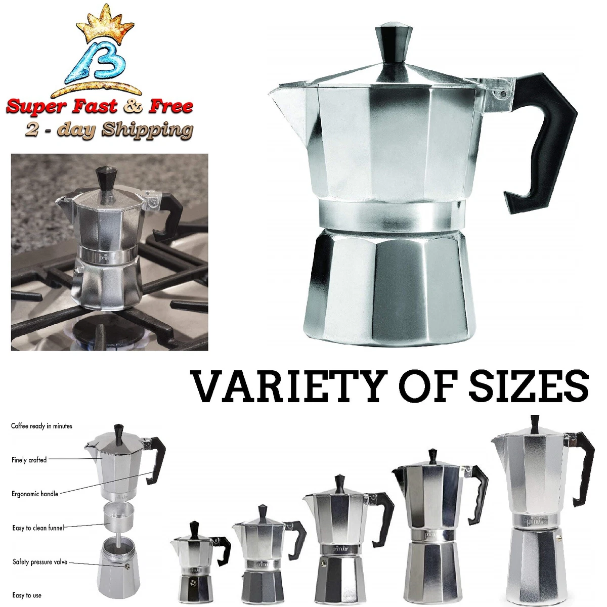 Greca Stovetop Espresso And Coffee Maker - Authentic Italian And Cuban Cafe  Brewing - Manual Coffee Machine With Different Size Cups - Silver Finish -  Perfect Coffee Accessories - Temu