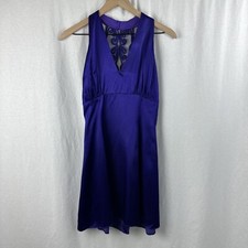 Jessica McClintock Gunne Sax Purple Satin Lace Sheer Back Mini Prom Dress 9/10