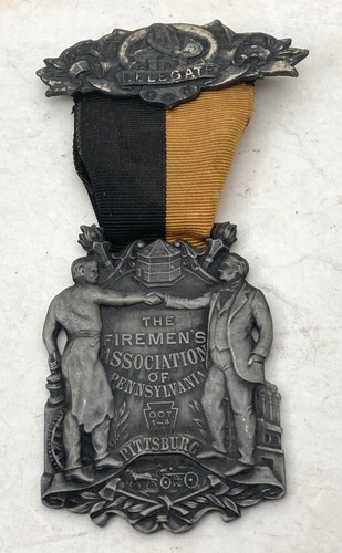 1907 Feuerwehrmann Verband von Pennsylvania Delegierte Medaille Band Abzeichen - Bild 1 von 5